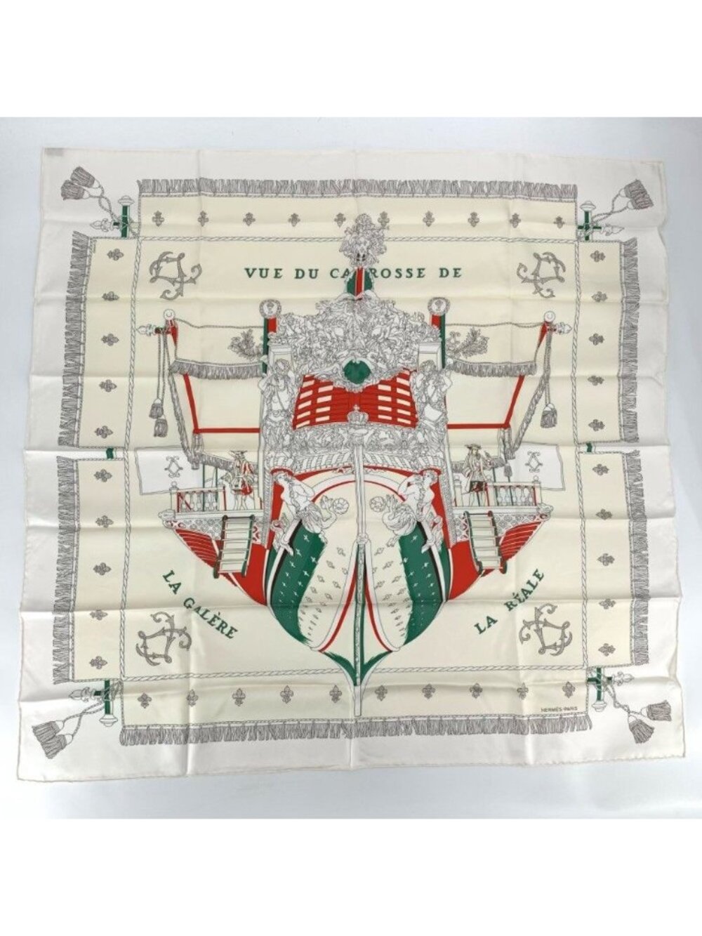 Hermes Carre 90 Vue du Carrosse de la Galere la Reale Queen's Coronation White - Picture 1 of 7